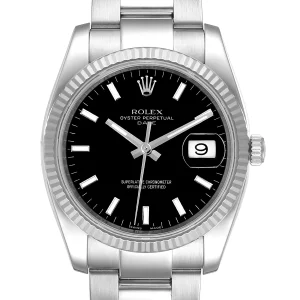 Rolex Date 34 Steel White Gold Black Dial Replica 115234